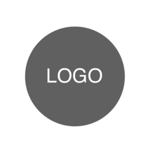 A circular gray logo with the word "LOGO" in white letters centered.
